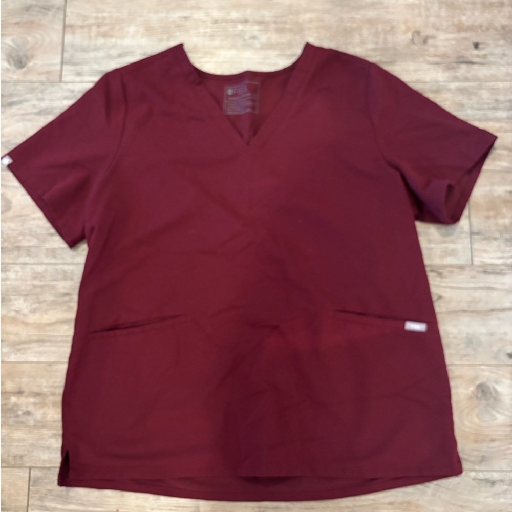 Figs Maroon Short Sleeve V-Neck Scrub Top